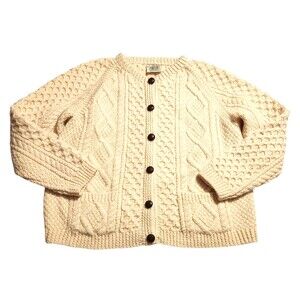 Blarney Woollen Mills Cardigan Sweater Cream Wool Brown Buttons Pockets Size M?